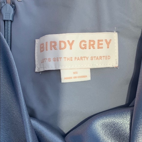 Birdy Grey XS Lisa Long Shiny Satin Dress in Dusty Blue - Picture 7 of 7